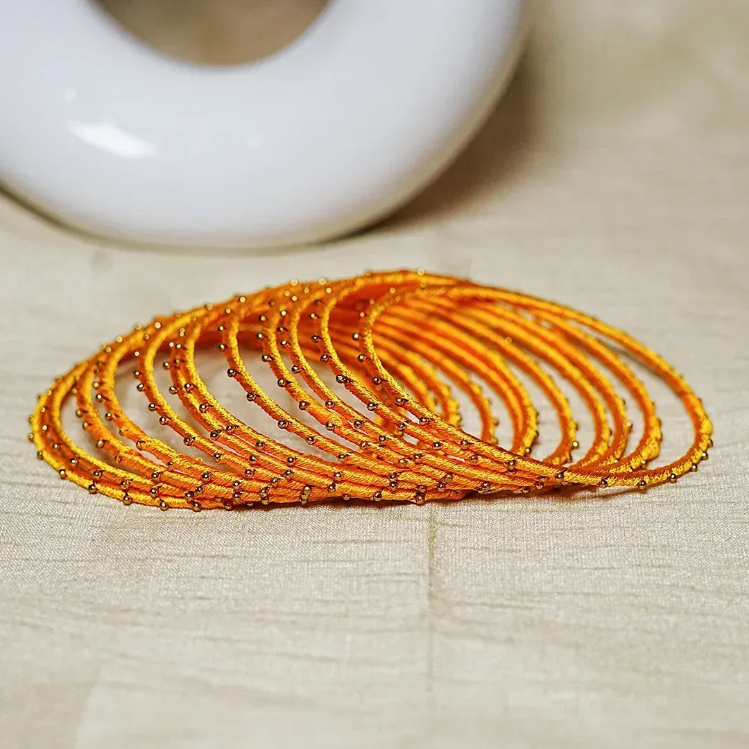 Metal Base with Premium Thread Work Bangles for Women & Girls (Pack of 12 Bangle) - The Golden Cascade